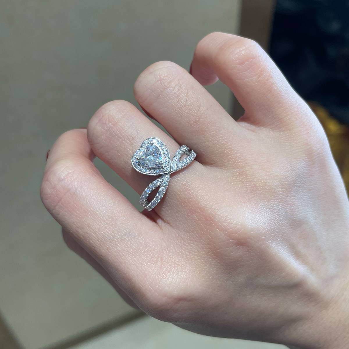 Light Luxury Heart Diamond Crown Women's Ring S925 Silver Plated Platinum Customized Selection Main Stone Moissanite 0.8ct/Side Stone Cubic Zirconia